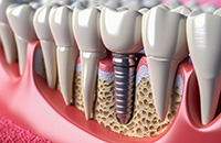 Illustrated dental implant fused to the jawbone